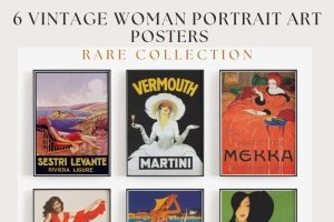 6 Vintage Woman Portrait Art Poster