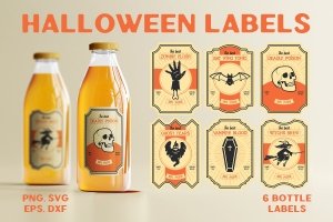 Retro Halloween Bottle Labels